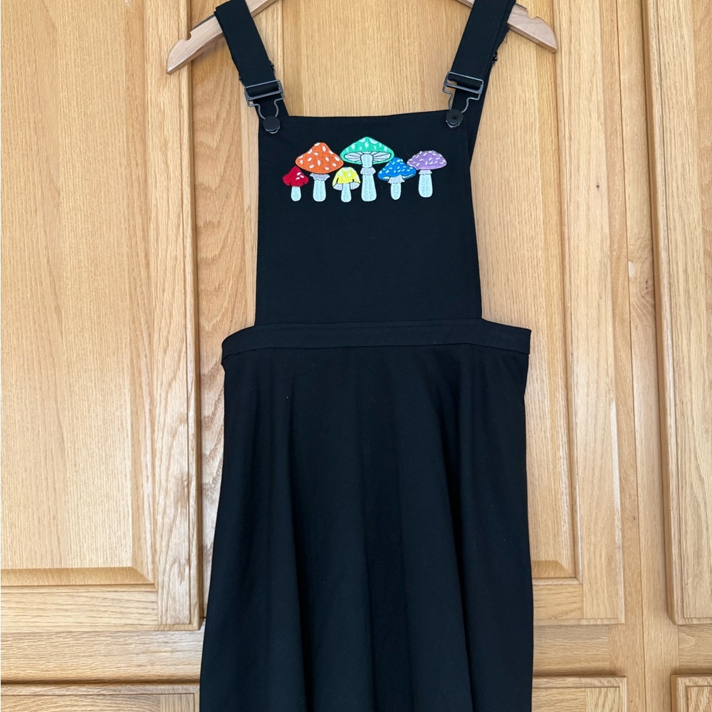 Hot Topic Black Wide Leg Jumpsuit with Colorful Mushroom Design